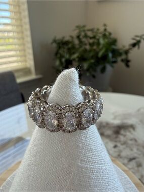 Sparkling Full-Size Crystal Eternity Ring - Silver